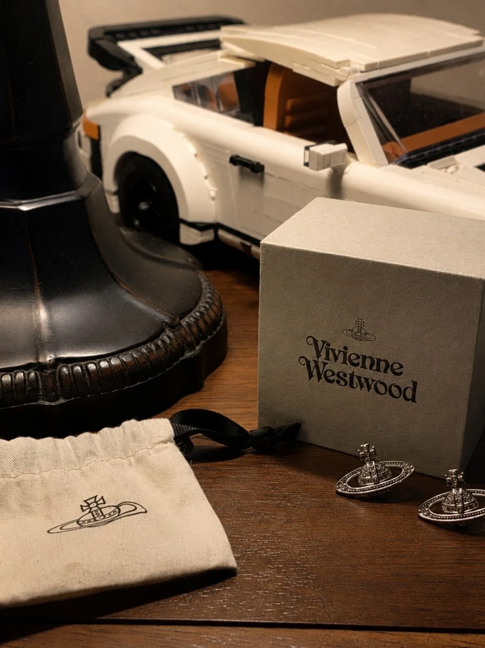 Vivienne Westwood Silver Mini Bas Relief Earrings AUTHENTIC W/RECEIPT.